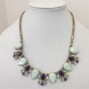 J. Crew Mint Green Purple Gold/Brass Tone Chunky Statement Necklace